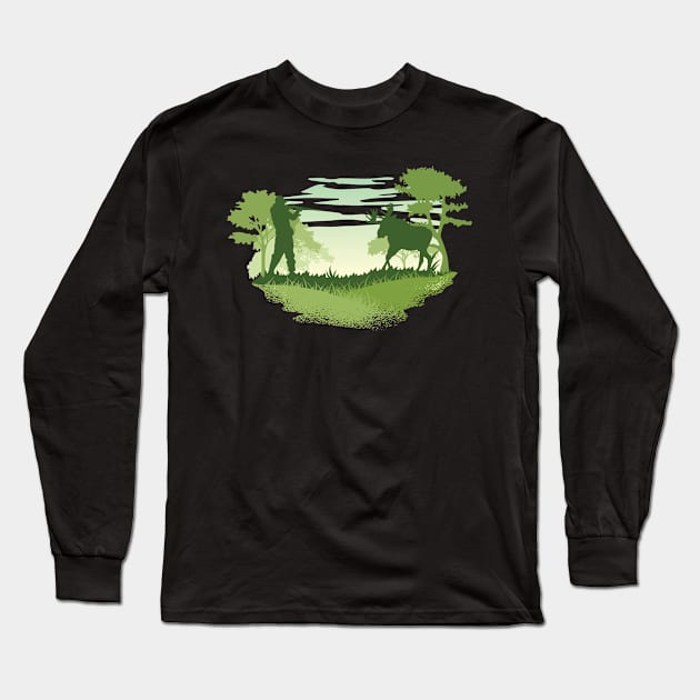 Moose Hunting Adventure Long Sleeve T-Shirt by Printroof